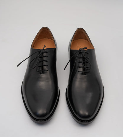Hand-Welted Almond Toe Black Wholecut Oxfords