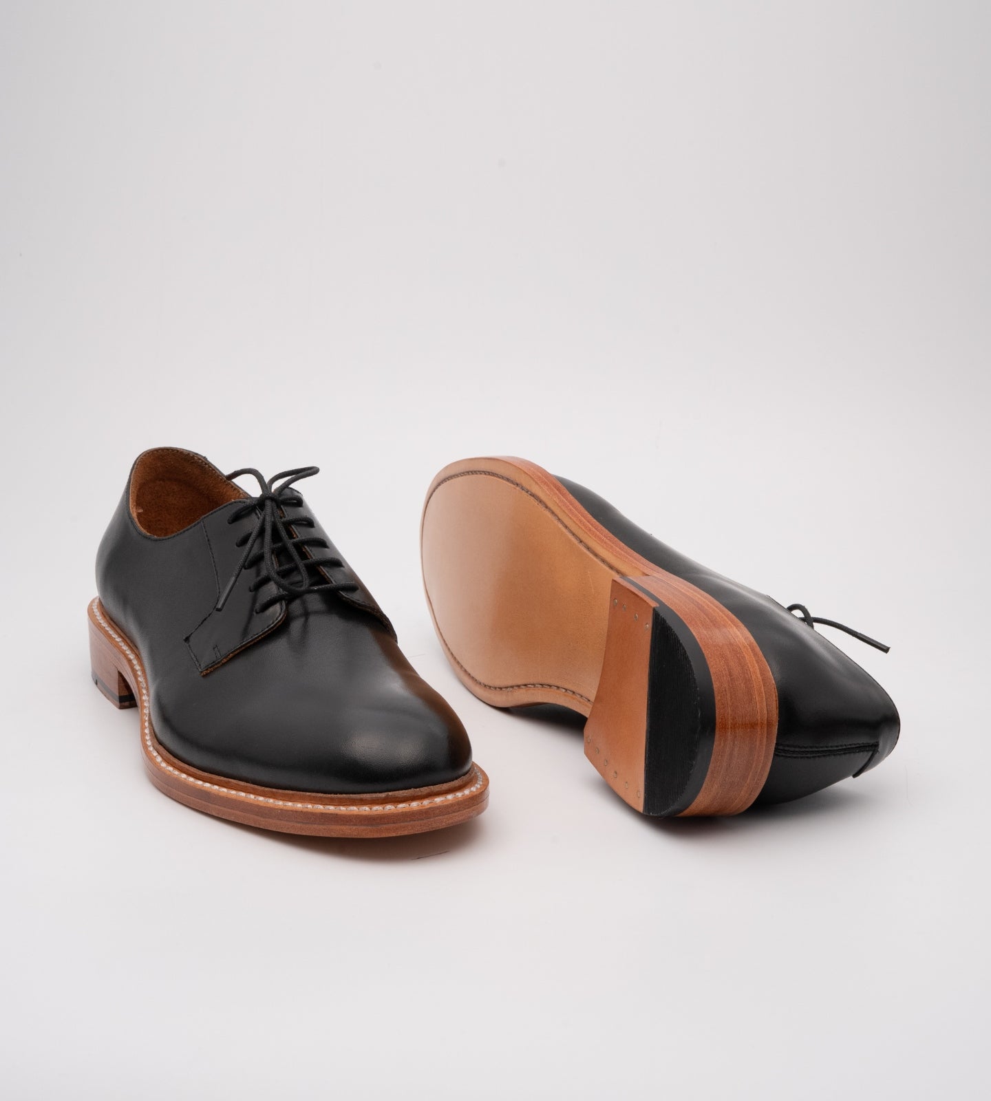 Hand-Welted Black Plain Toe Blucher