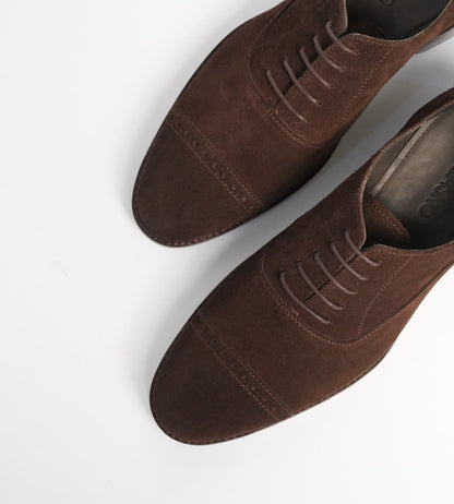 Hand-Welted Brown Suede Captoe Brogue Oxford