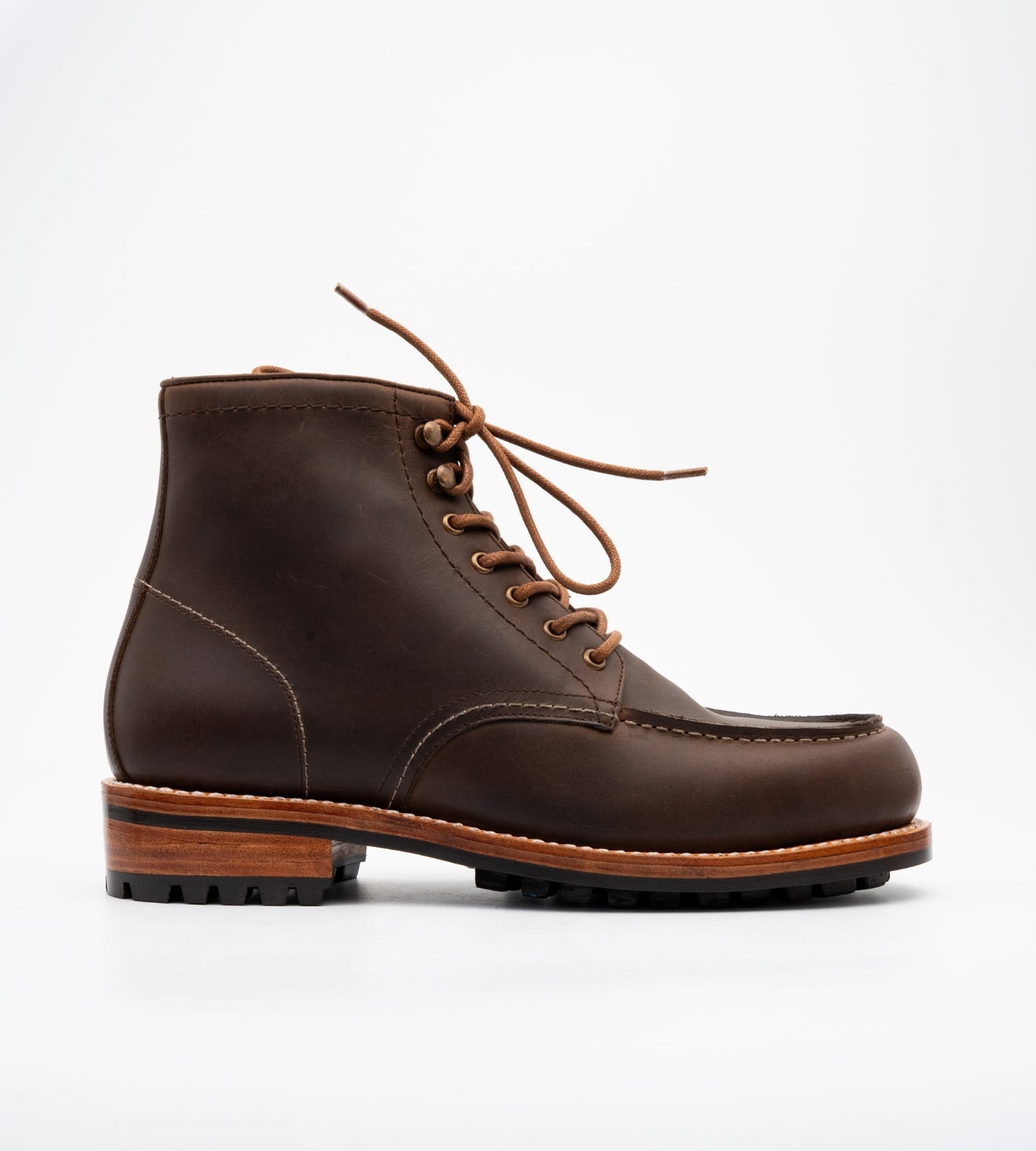 Hand-Welted Brown Oiled Leather Moctoe Boot
