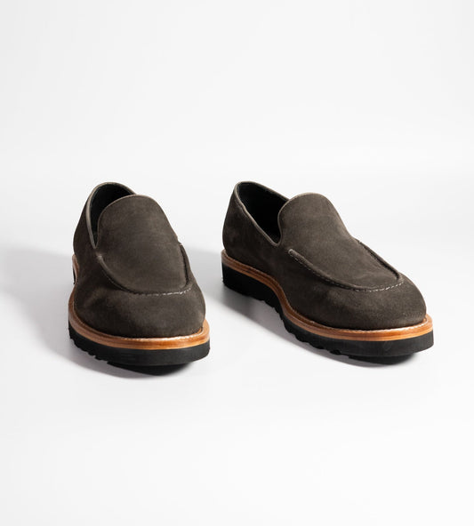 Dark Grey Suede Hand-Welted Comfort Loafers