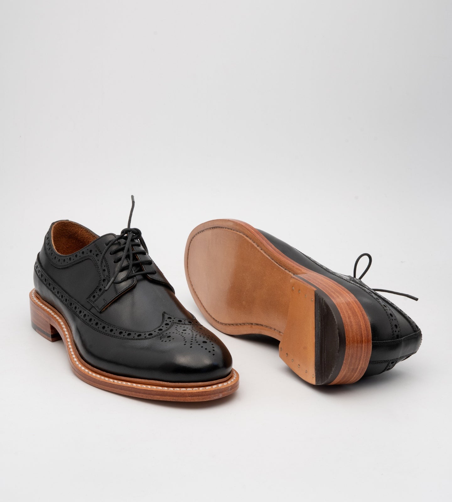 Hand-Welted Black Longwing Blucher Shoe