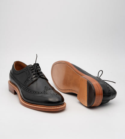 Hand-Welted Black Longwing Blucher Shoe