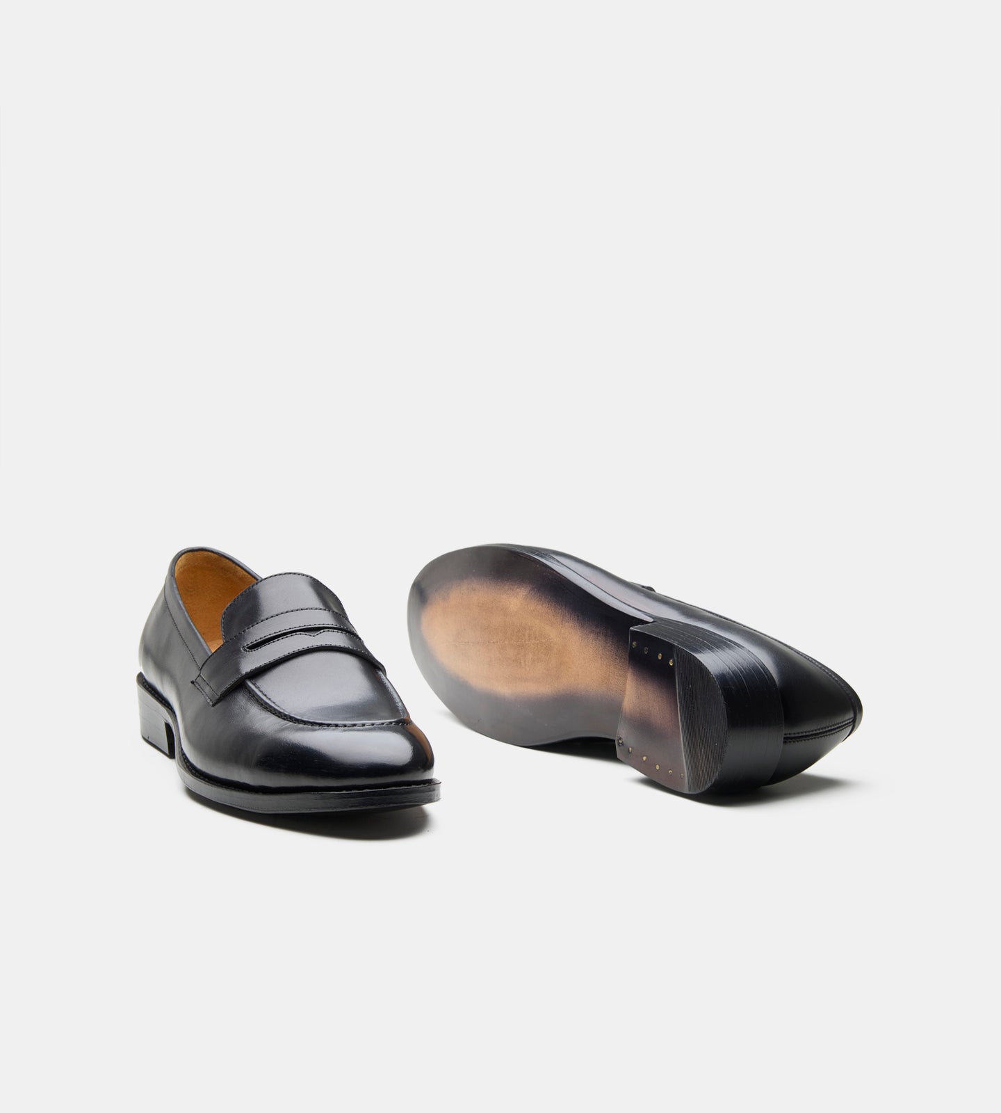 Hand-Welted Black Penny Loafer