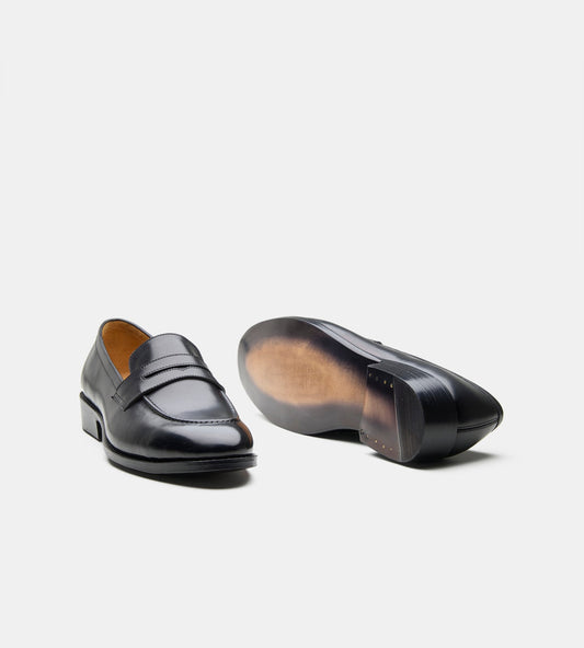 Hand-Welted Black Penny Loafer