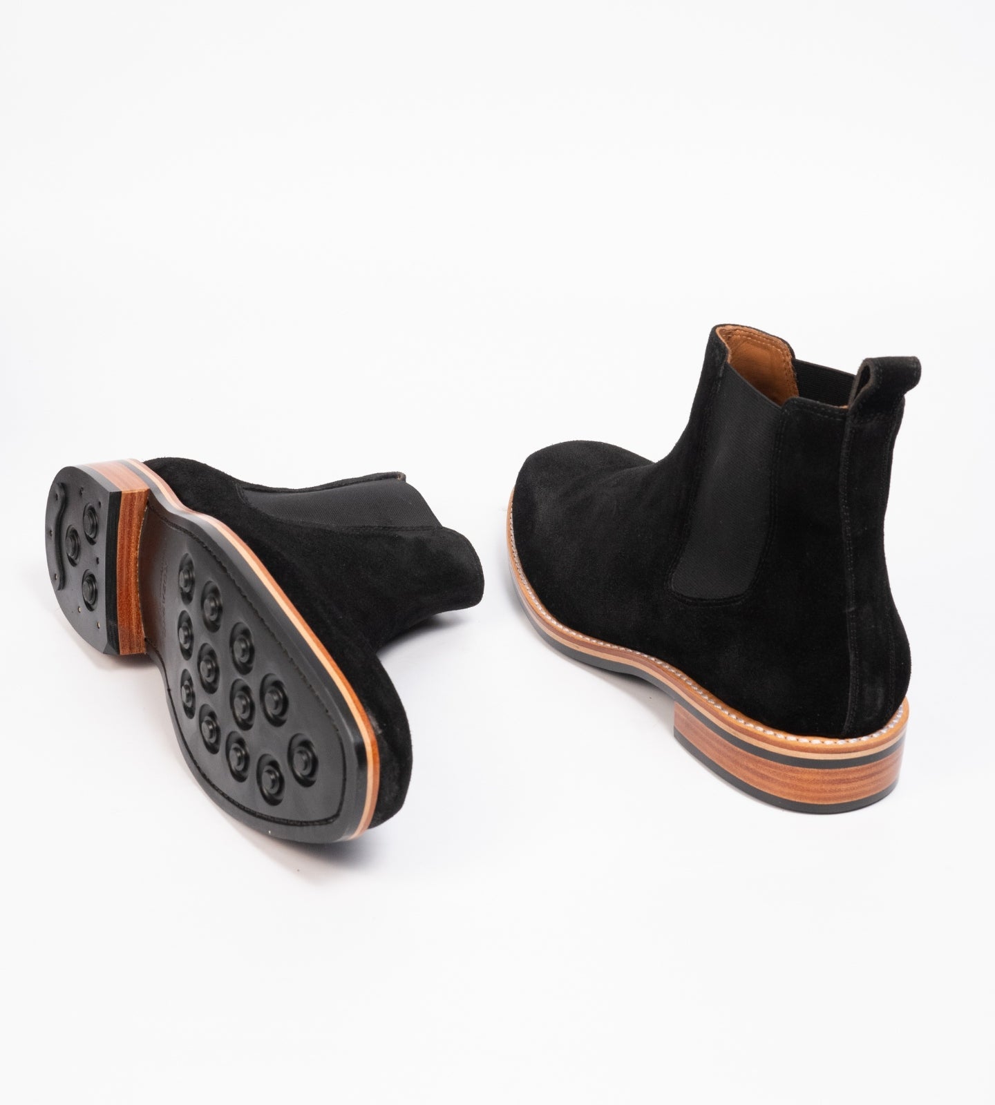 Hand-Welted Black Suede Wholecut Chelsea Boot