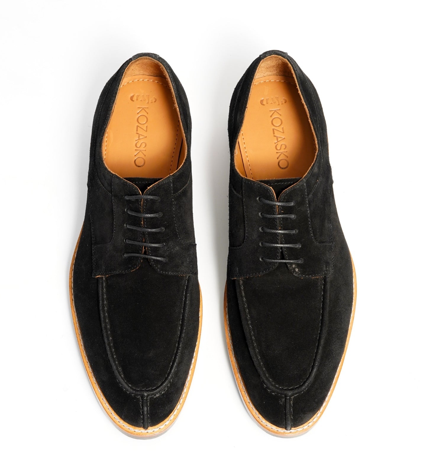 Hand-Welted Black Suede Split Toe Derby