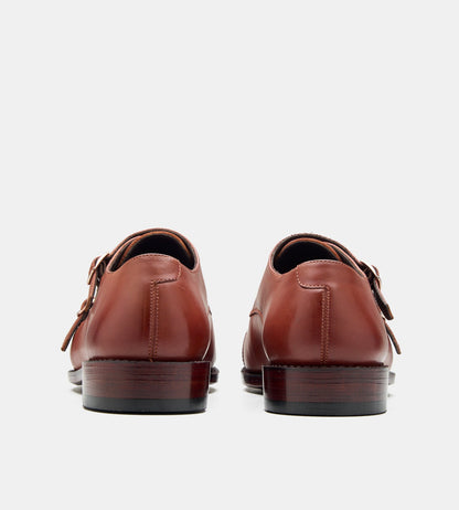 Hand-Welted Cognac Double Strap Monk Shoe