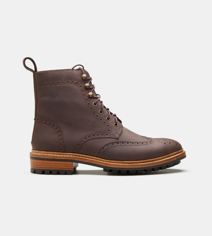 Hand-Welted Oil Pull-up Brown Brogue Boot