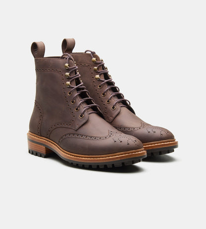 Hand-Welted Oil Pull-up Brown Brogue Boot