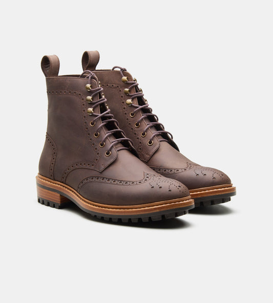 Hand-Welted Oil Pull-up Brown Brogue Boot