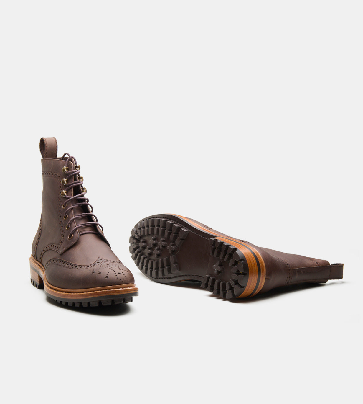 Hand-Welted Oil Pull-up Brown Brogue Boot