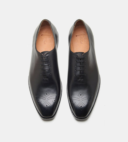 Hand-Welted Chisel Toe Black Wholecut Oxfords