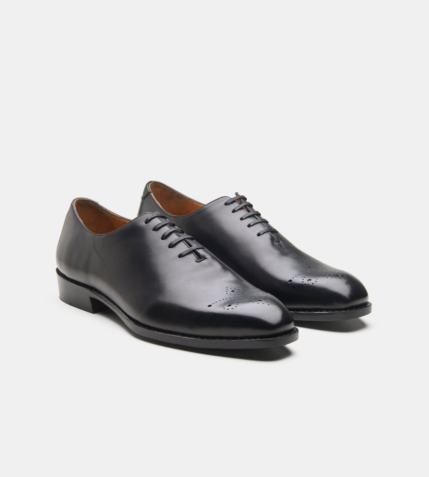 Hand-Welted Chisel Toe Black Wholecut Oxfords