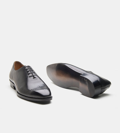 Hand-Welted Chisel Toe Black Wholecut Oxfords