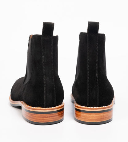 Hand-Welted Black Suede Wholecut Chelsea Boot