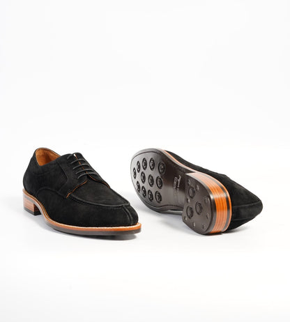Hand-Welted Black Suede Split Toe Derby