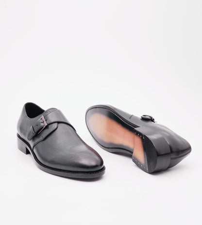 Hand Welted Single Strap Black Monks