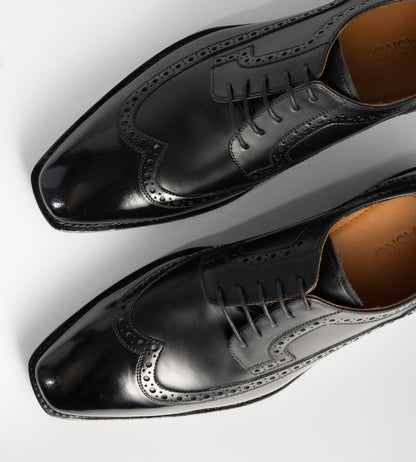 Michigan Black Calf Chiselled Toe Wingtip Derby Shoe