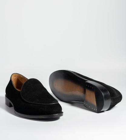 Hand-Welted Black Suede Belgian Loafer