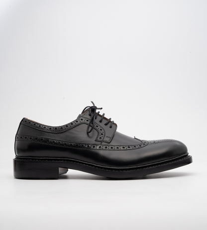 Hand-Welted Classic Black Longwing Blucher Shoe