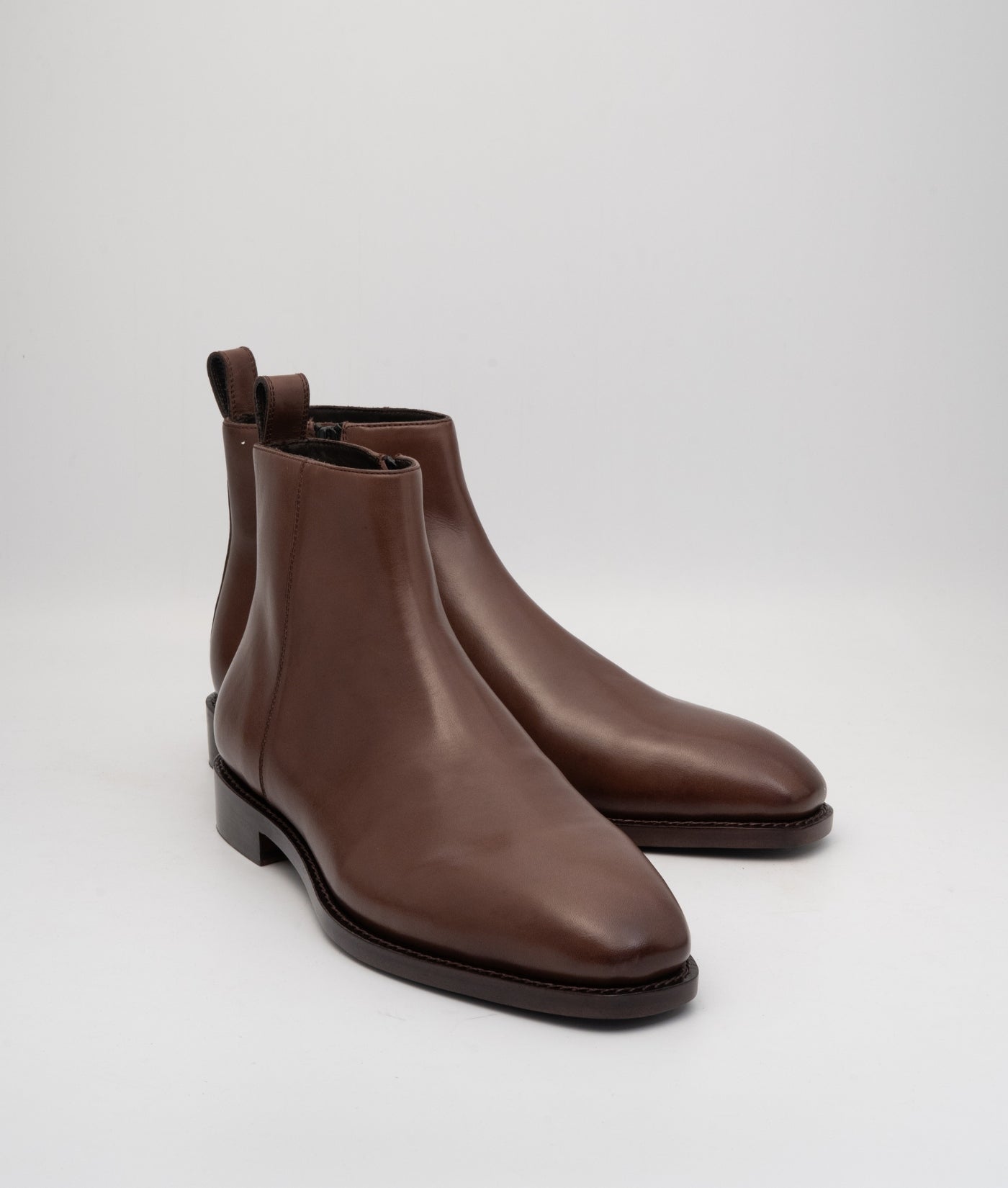 Hand-Welted Brown Zipper Chelsea Boot