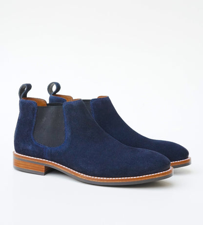 Hand-Welted Classic Navy Suede Chelsea Boot