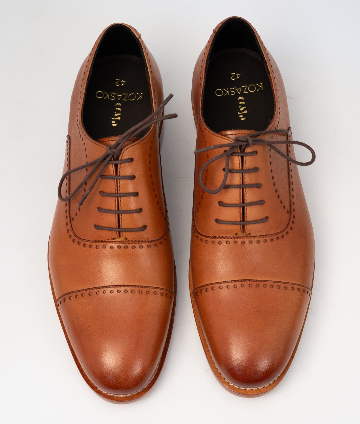 Hand-Welted Tan Captoe Oxfords with Punches