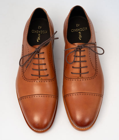 Hand-Welted Tan Captoe Oxfords with Punches