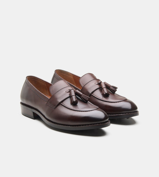 Hand-Welted Brown Tassel Loafers