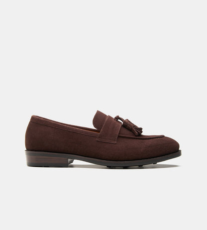Hand-Welted Brown Suede Tassel Loafers