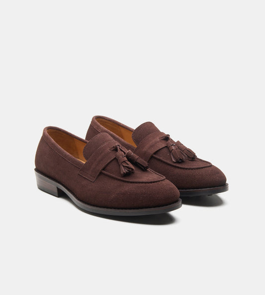 Hand-Welted Brown Suede Tassel Loafers