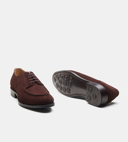 Hand-Welted Brown Suede Split Toe Derby