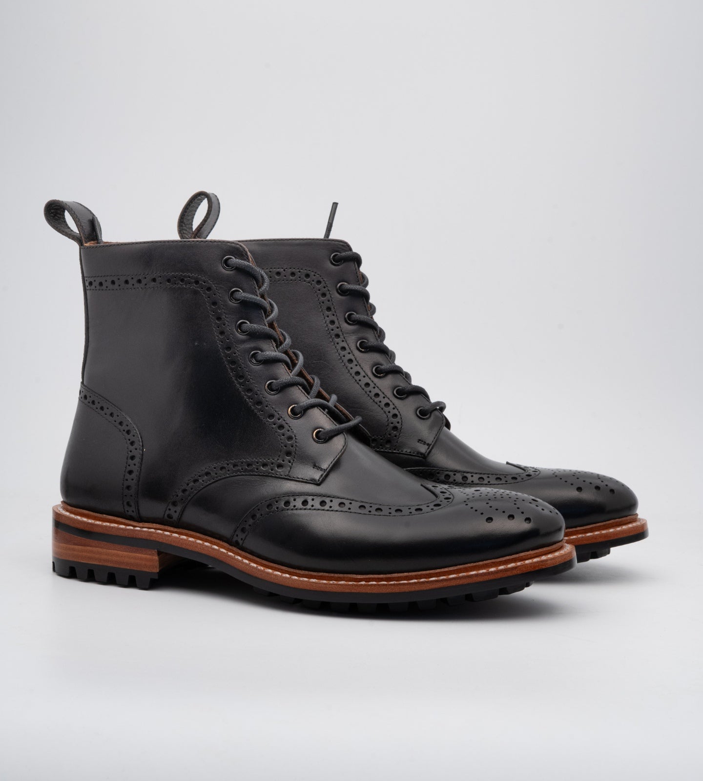 Hand-Welted Black Wingtip Derby Brogue Boot