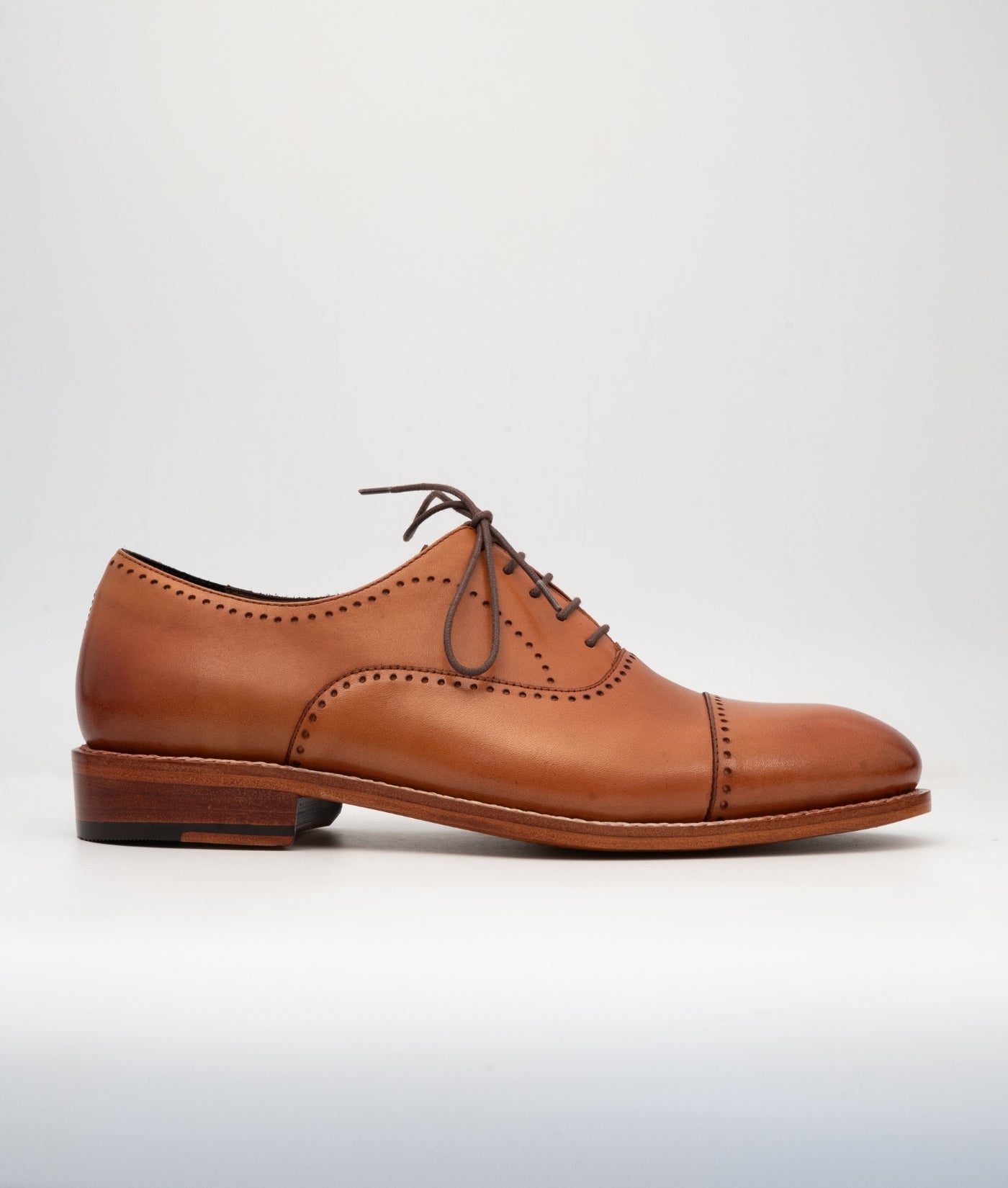 Hand-Welted Tan Captoe Oxfords with Punches