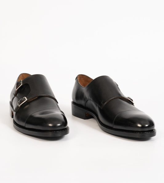 Hand-Welted Black Double Monk Strap shoe