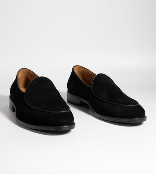 Hand-Welted Black Suede Belgian Loafer