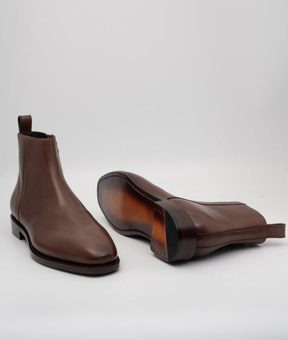 Hand-Welted Brown Zipper Chelsea Boot