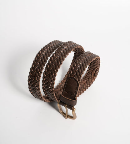 Italian Veg Tanned Brown Braided Leather Belt