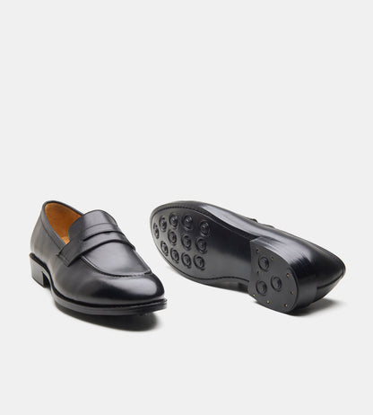 Hand-Welted Black Penny Loafer
