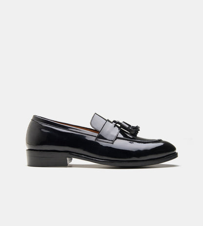 Hand-Welted Black Patent Tassel Loafers
