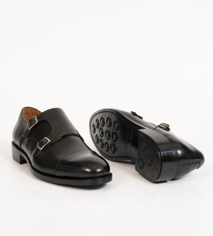 Hand-Welted Black Double Monk Strap shoe
