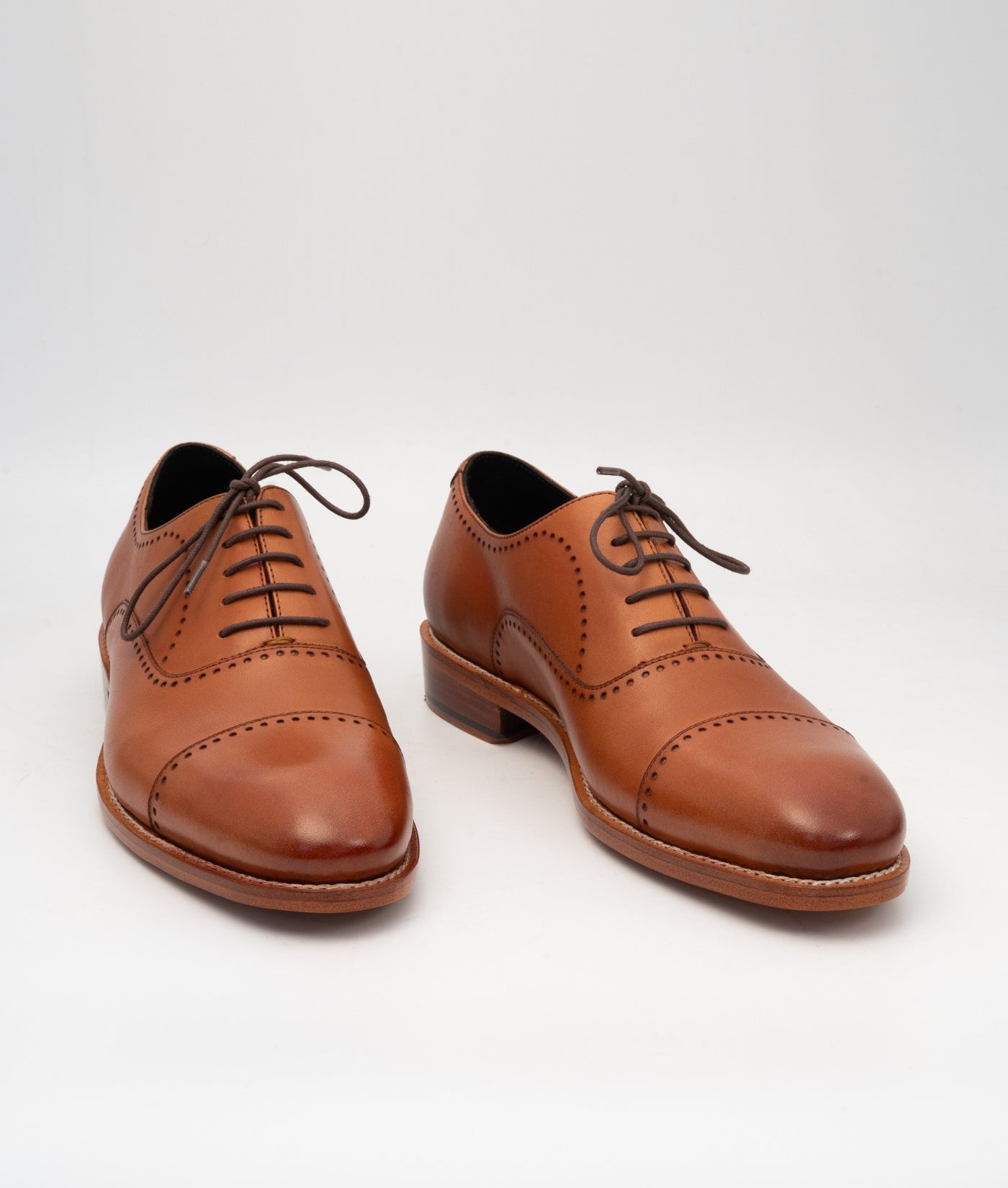 Hand-Welted Tan Captoe Oxfords with Punches