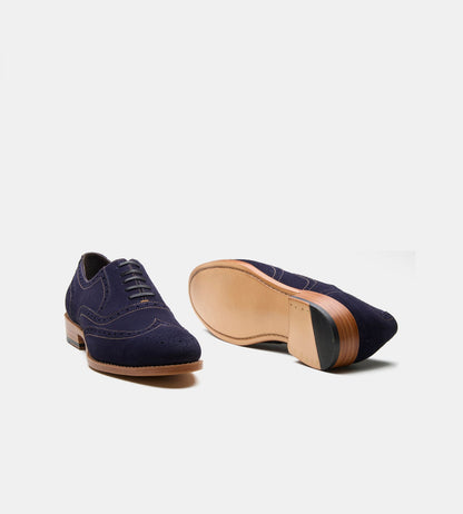 Hand-Welted Navy Suede Wingtip Oxfords