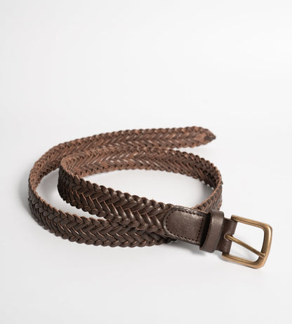 Italian Veg Tanned Brown Braided Leather Belt