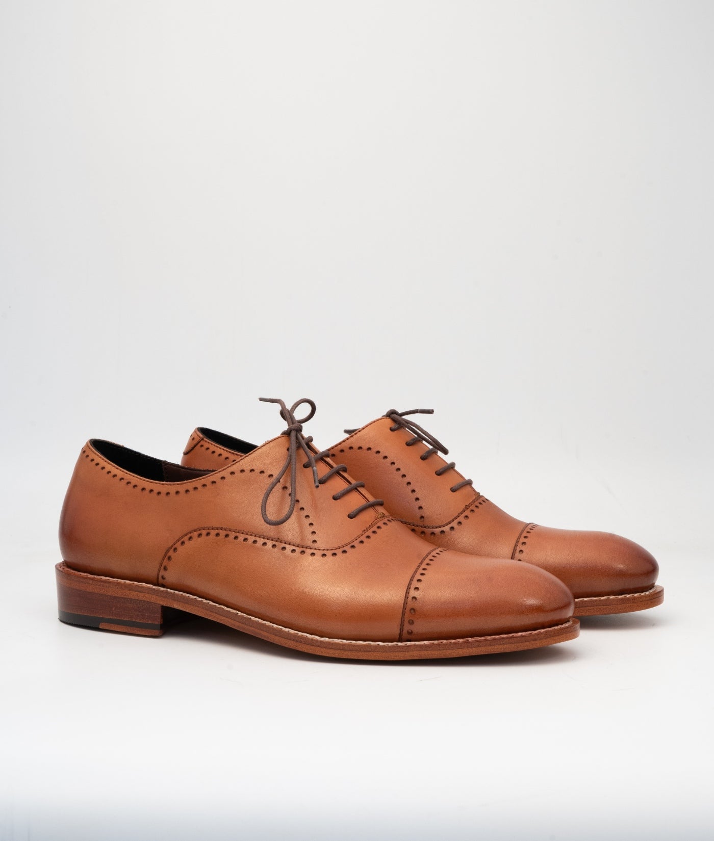 Hand-Welted Tan Captoe Oxfords with Punches