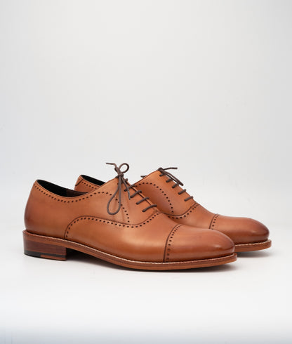 Hand-Welted Tan Captoe Oxfords with Punches