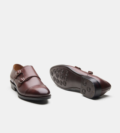 Hand-Welted Brown Double Strap Monk Shoes