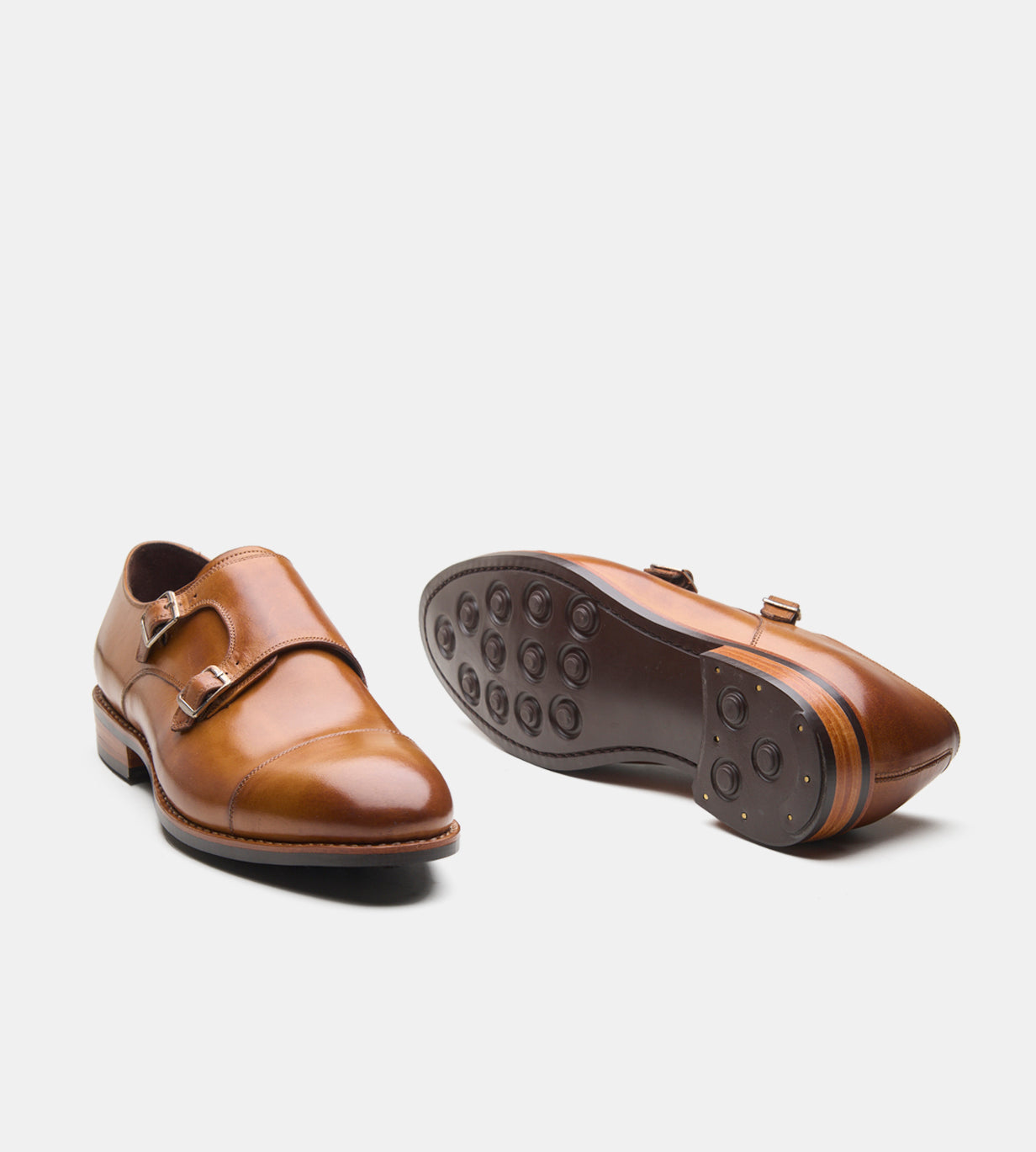 Hand-Welted Double Strap Tan Monk Shoe