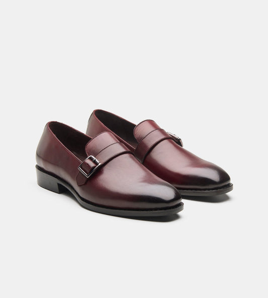 Hand-Welted Burgundy Strap Loafers